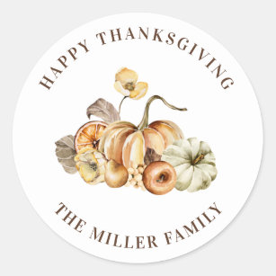 Watercolor Pumpkins Names Happy Thanksgiving Classic Round Sticker