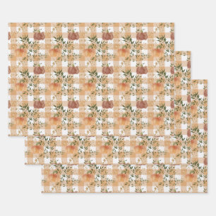 Watercolor Pumpkins on Gingham Wrapping Paper Sheets