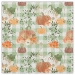 Watercolor Pumpkins on Green Gingham Fabric