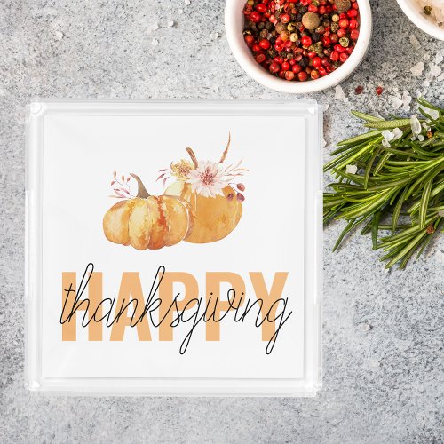 Watercolor Pumpkins  Orange Happy Thanksgiving Acrylic Tray