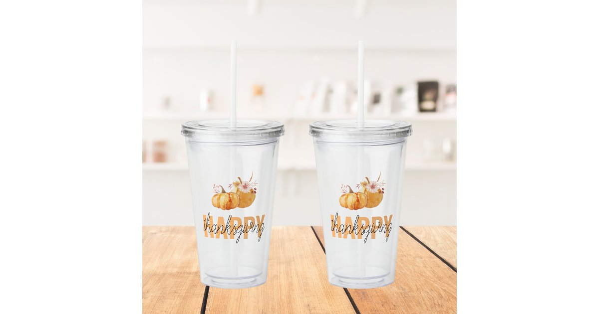 Watercolor Pumpkins & Orange Happy Thanksgiving Acrylic Tumbler | Zazzle