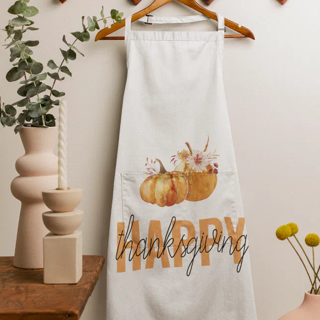 Watercolor Pumpkins & Orange Happy Thanksgiving Apron | Zazzle