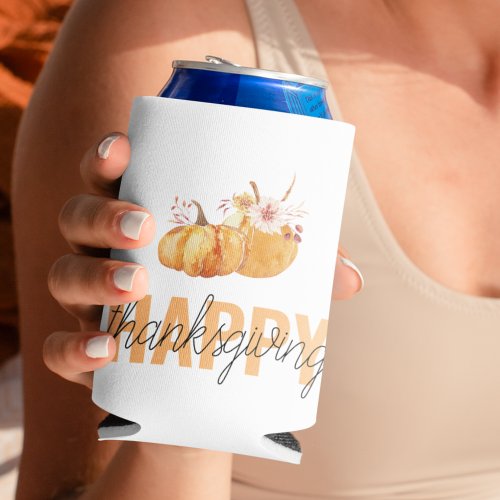 Watercolor Pumpkins  Orange Happy Thanksgiving Can Cooler