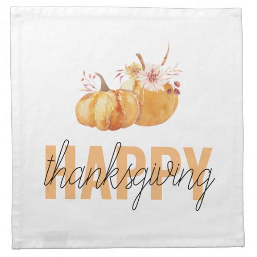 Watercolor Pumpkins  Orange Happy Thanksgiving Cloth Napkin