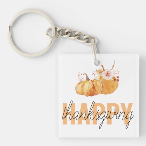 Watercolor Pumpkins  Orange Happy Thanksgiving Keychain