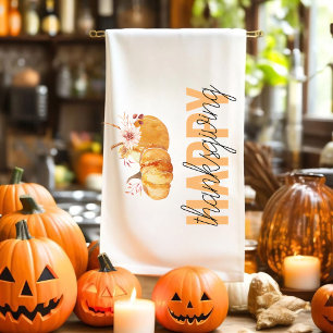 Watercolor Pumpkins & Orange Happy Thanksgiving Kitchen Towel