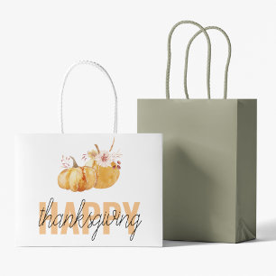 Watercolor Pumpkins & Orange Happy Thanksgiving Large Gift Bag