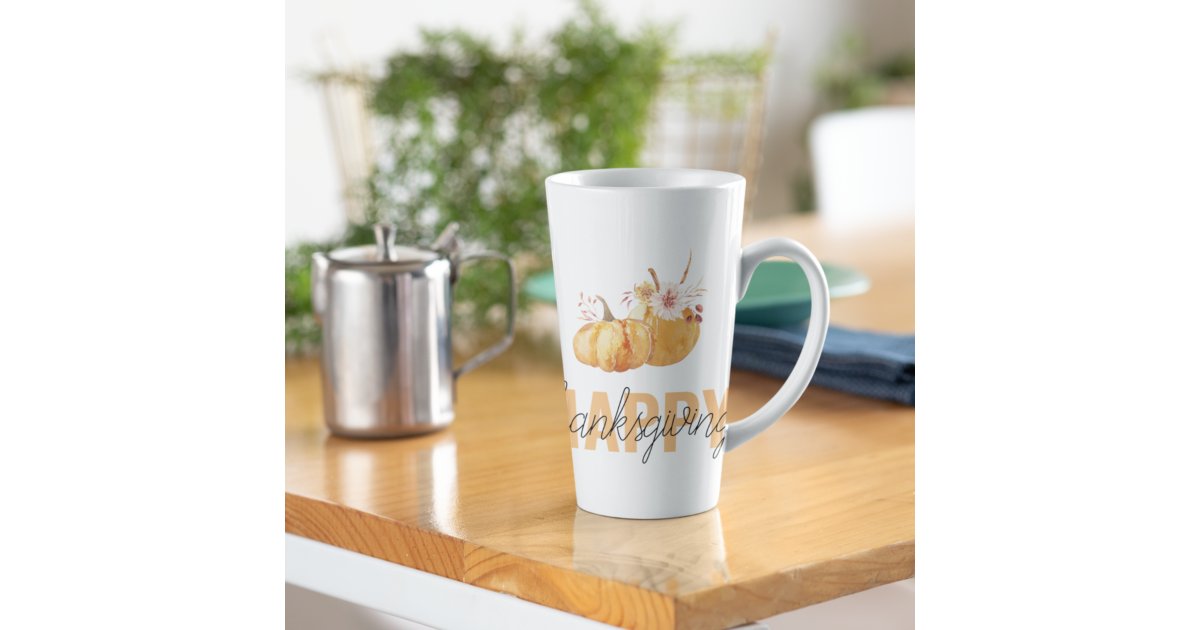 Watercolor Pumpkins & Orange Happy Thanksgiving Latte Mug | Zazzle