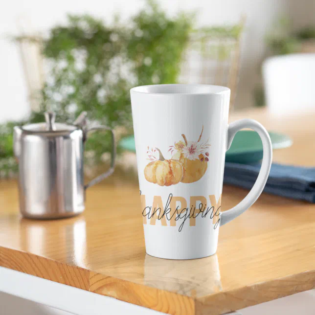 Watercolor Pumpkins & Orange Happy Thanksgiving Latte Mug | Zazzle