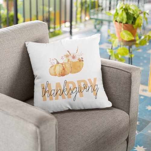 Watercolor Pumpkins  Orange Happy Thanksgiving Outdoor Pillow