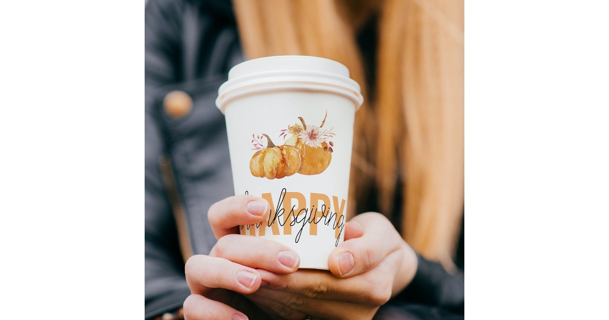 Watercolor Pumpkins & Orange Happy Thanksgiving Paper Cups | Zazzle