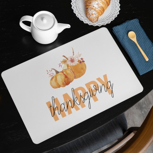 Watercolor Pumpkins & Orange Happy Thanksgiving Placemat (Creator Uploaded)