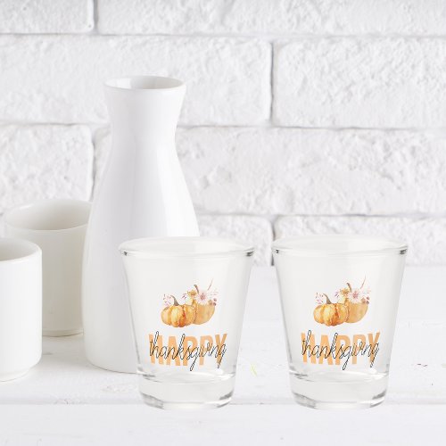 Watercolor Pumpkins  Orange Happy Thanksgiving Shot Glass