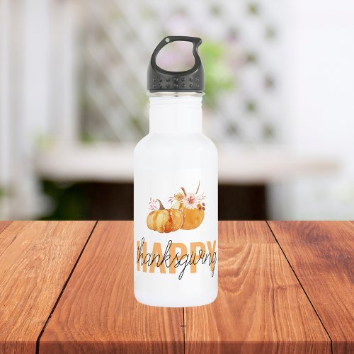 Watercolor Pumpkins  Orange Happy Thanksgiving Stainless Steel Water Bottle