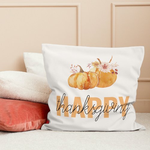 Watercolor Pumpkins  Orange Happy Thanksgiving Throw Pillow