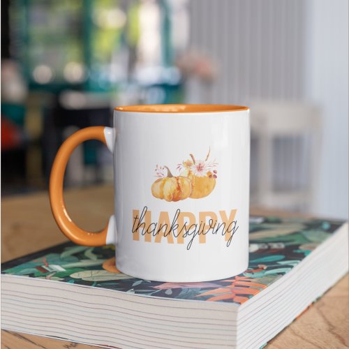 Watercolor Pumpkins  Orange Happy Thanksgiving Two_Tone Coffee Mug