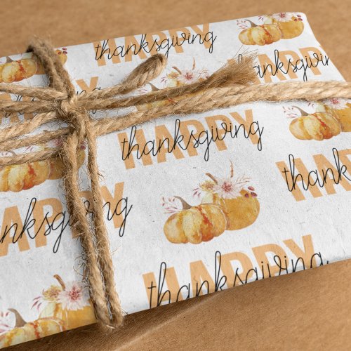 Watercolor Pumpkins  Orange Happy Thanksgiving Wrapping Paper