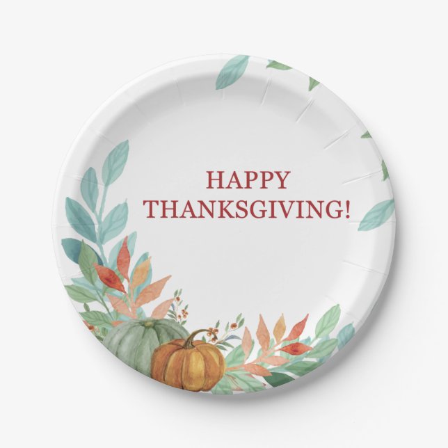 Watercolor Pumpkins Paper Plates (Front)