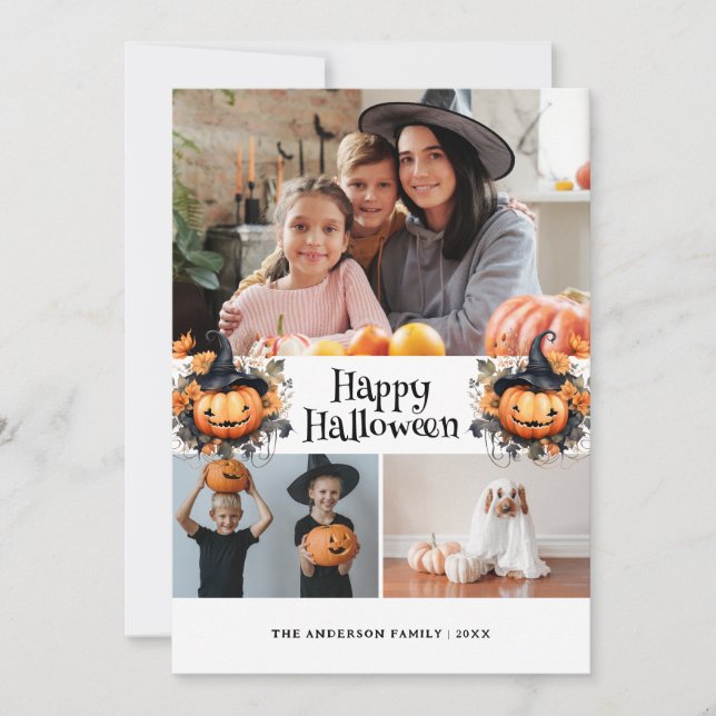 Watercolor Pumpkins Photo Happy Halloween Card (Front)