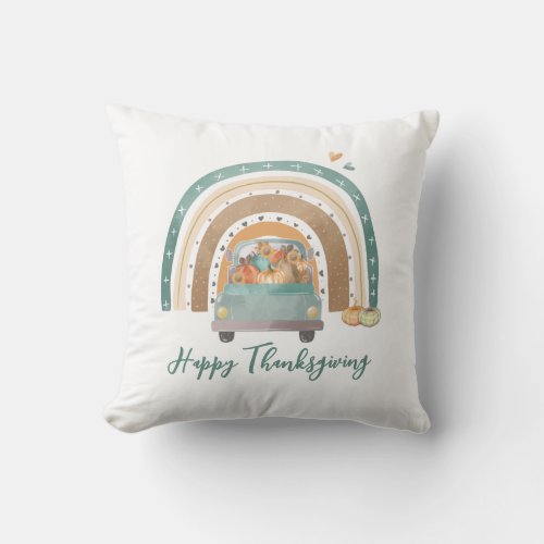 Watercolor Pumpkins Rainbow Thanksgiving Throw Pillow
