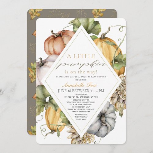 Watercolor Pumpkins Rhombus Drive_by Baby Shower Invitation