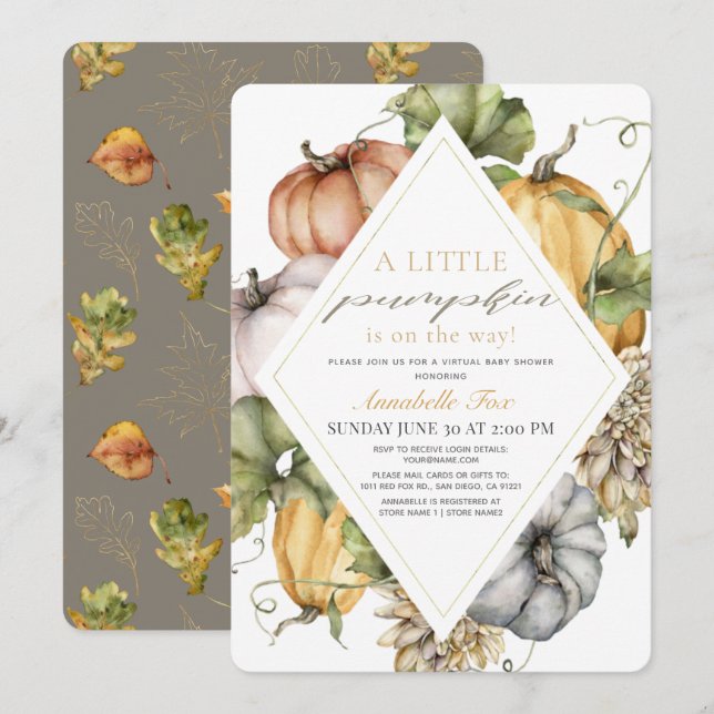 Watercolor Pumpkins Rhombus Virtual Baby Shower Invitation (Front/Back)
