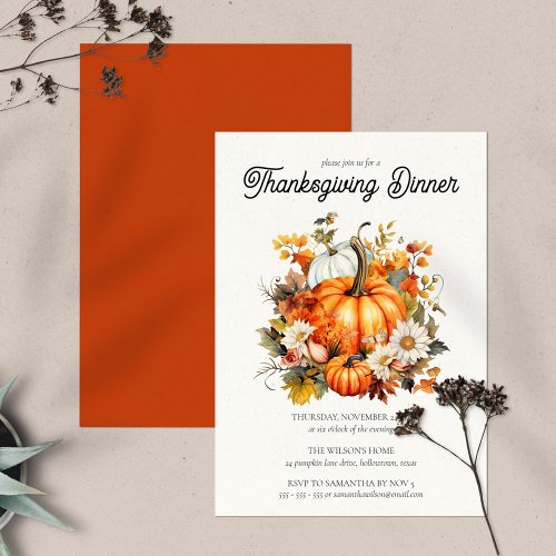 Watercolor Pumpkins Rustic Thanksgiving Dinner Invitation