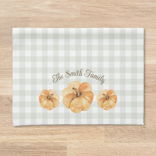 Watercolor Pumpkins Thanksgiving Family Name Kitchen Towel