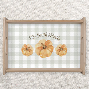 Watercolor Pumpkins Thanksgiving Family Name Serving Tray