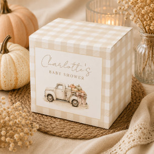 Watercolor Pumpkins Truck Gingham Fall Baby Shower Favor Boxes