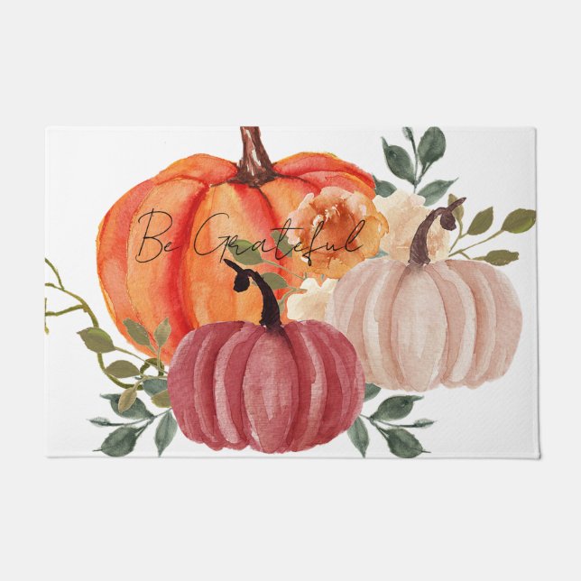 Watercolor pumpkins with custom text  doormat (Front)