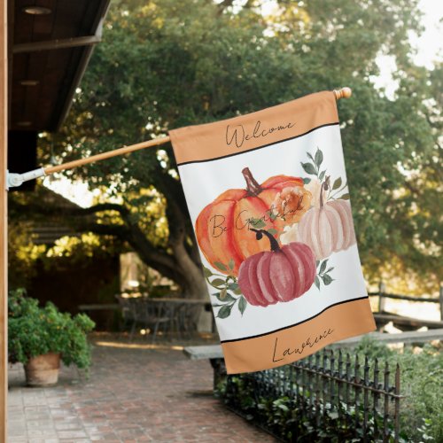 Watercolor pumpkins with custom text   house flag