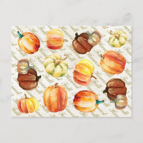 WATERCOLOR PUMPKINS WITH FALL TYPOGRAPHY POSTCARD