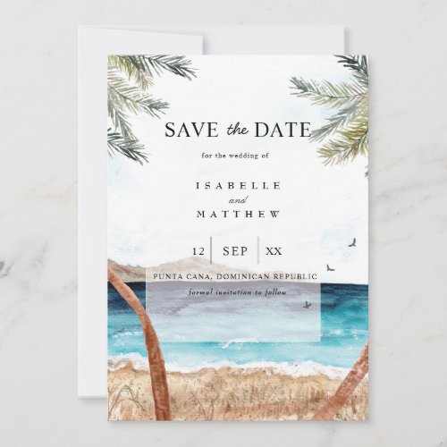 Watercolor Punta Cana Tropical Beach Save The Date Invitation