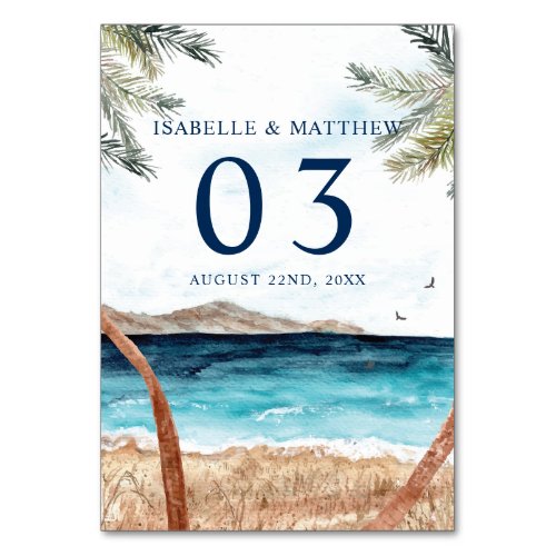 Watercolor Punta Cana Tropical Beach Table Number