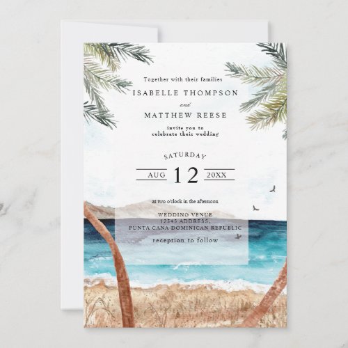Watercolor Punta Cana Tropical Beach Wedding Invitation