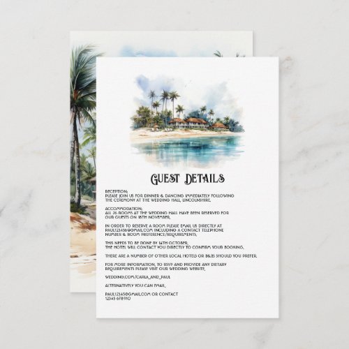 Watercolor Punta Cana Wedding Guest Details Enclosure Card