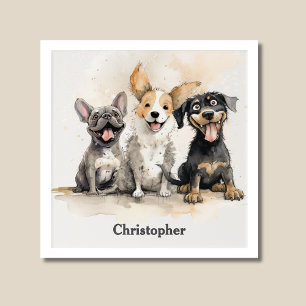 Watercolor Puppies Boys Personalized Acrylic Print