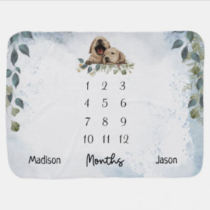 Watercolor Puppies Twins Milestone Baby Blanket