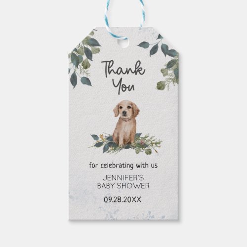 Watercolor Puppy Baby Shower Thank You Gift Tags