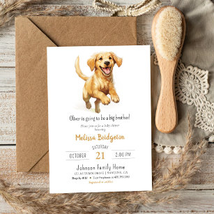 Watercolor Puppy Dog Big Brother Baby Shower Invitation
