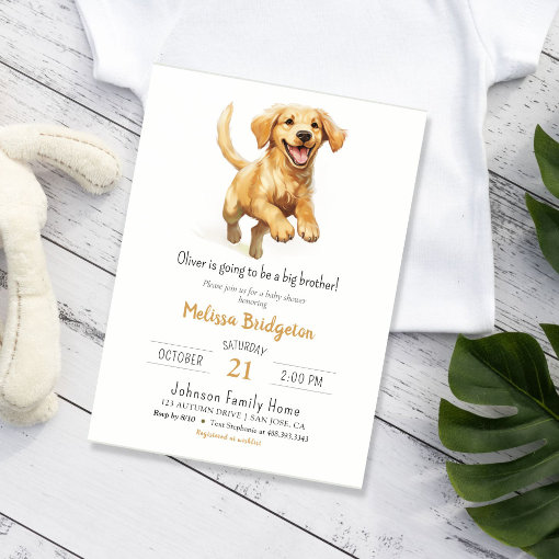 Watercolor Puppy Dog Big Brother Baby Shower Invitation Zazzle