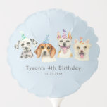 Watercolor Puppy Dog Kids Birthday Party Balloon<br><div class="desc">Cute party balloon for your child's puppy theme birthday party. Illustration of 4  dogs (dalmatian,  beagle,  pit bull terrier) with party hats. The text under them says "Tyson's 4th Birthday" and the date. Add your children's name here to customize the design.</div>