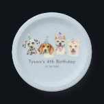 Watercolor Puppy Dog Kids Birthday Party Paper Plates<br><div class="desc">Cute paper plate for your child's puppy theme birthday party. Illustration of 4  dogs (dalmatian,  beagle,  pit bull terrier) with party hats. The text under them says "Tyson's 4th Birthday" and the date. Add your children's name here to customize the design.</div>