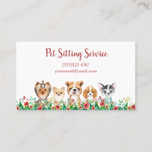 Watercolor Puppy Dog Pet Sitting Grooming Service Business Card