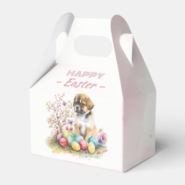 Watercolor Puppy Easter Eggs & Flowers -   Favor Boxes (Back Side)