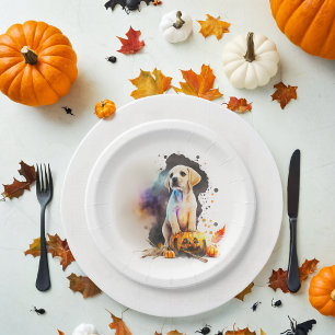 Watercolor Puppy Halloween Paper Plates