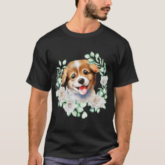 Watercolor Puppy Love with White Roses T-Shirt