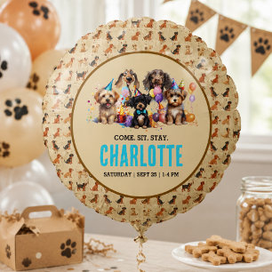 Watercolor Puppy Pawty Dog Birthday Balloon