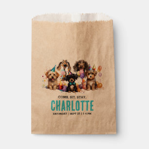 Watercolor Puppy Pawty Dog Birthday Favor Bag